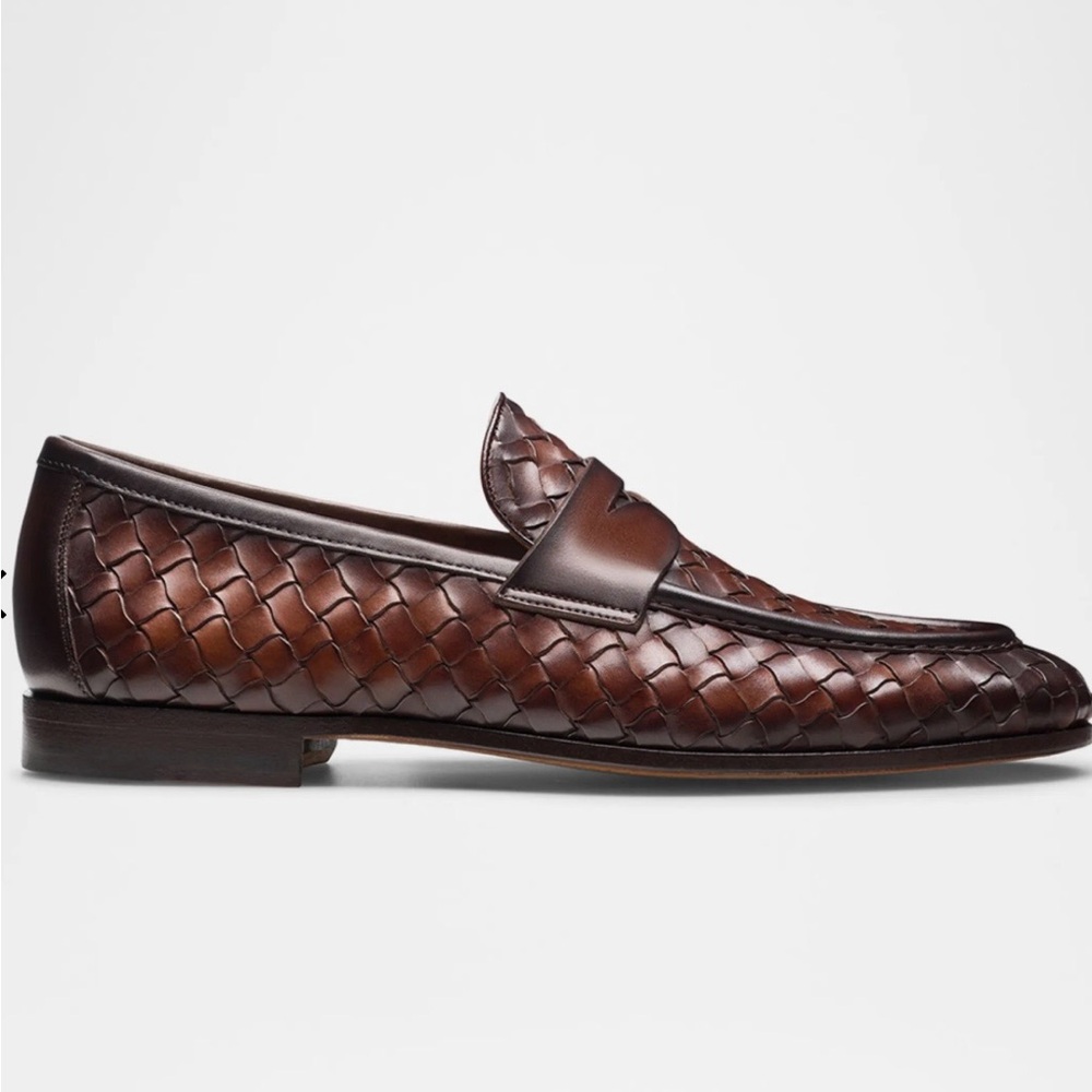 Magnanni Brown Woven Leather Penny Loafers